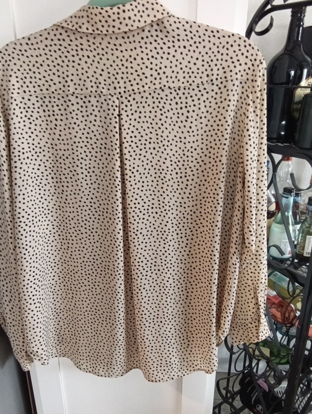 Pleione Beige Button-Down Shirt with Black Polka Dots